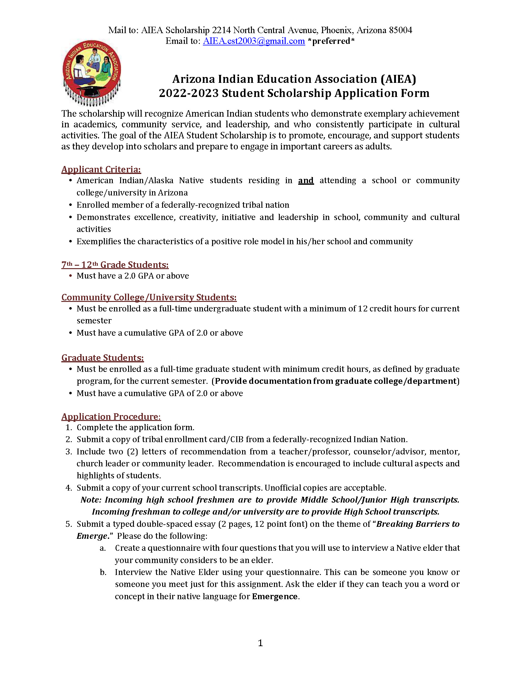 AIEA Scholarship Application