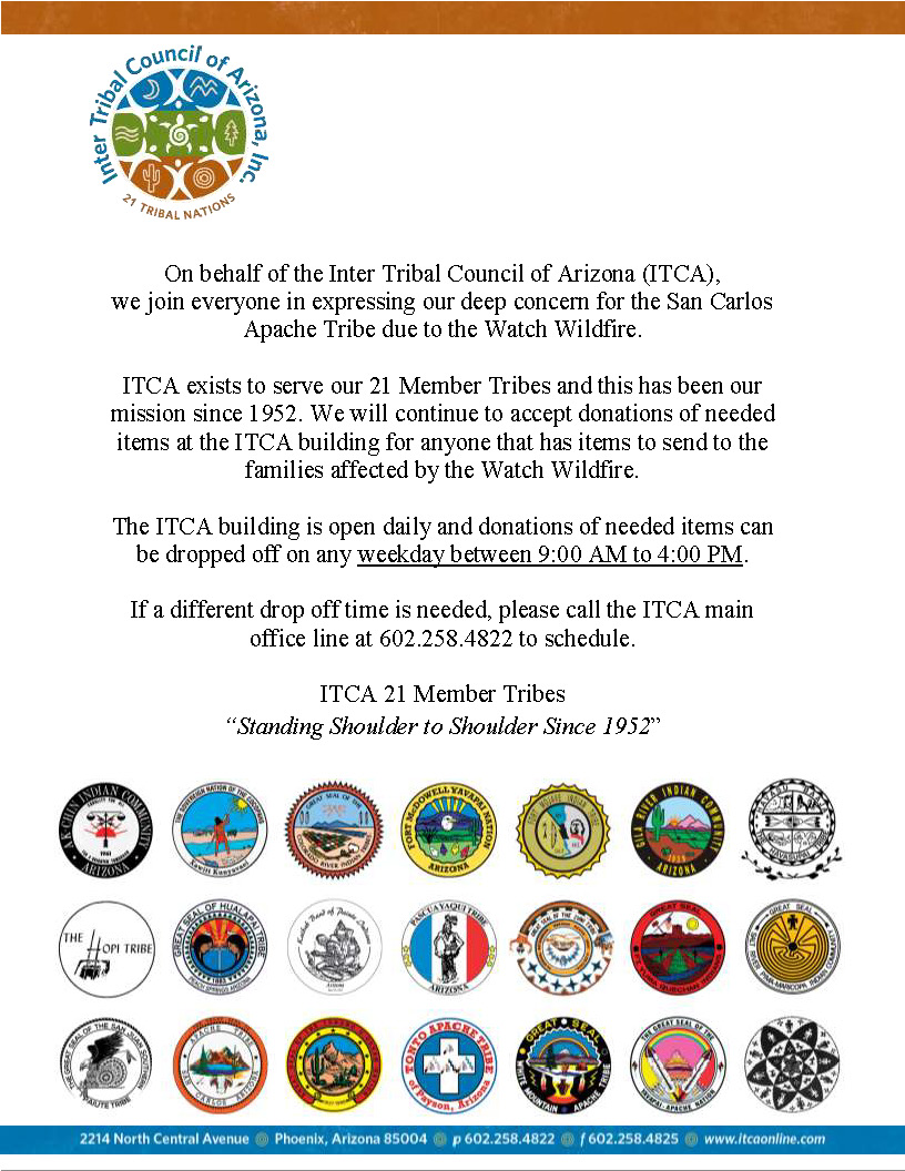 Support for the San Carlos Apache Tribe due to the Watch Wildfire